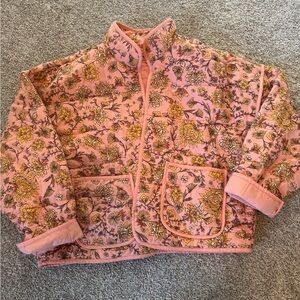 Free People Pink and Yellow Floral Kids Puffer Jacket